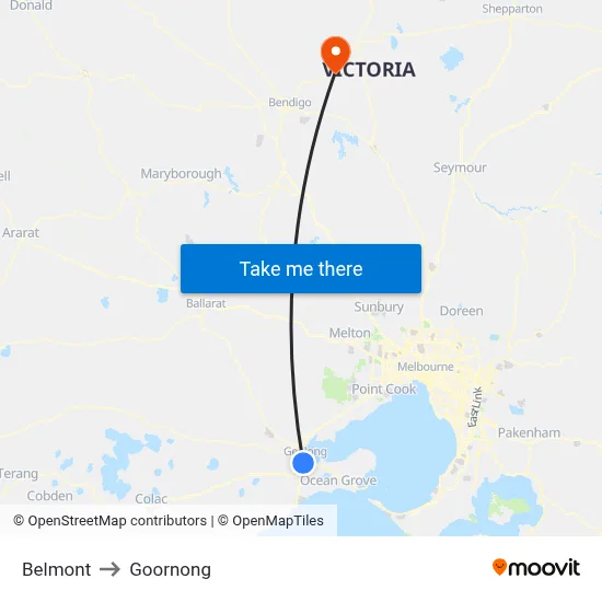 Belmont to Goornong map