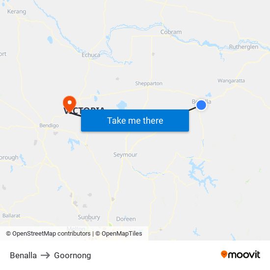 Benalla to Goornong map
