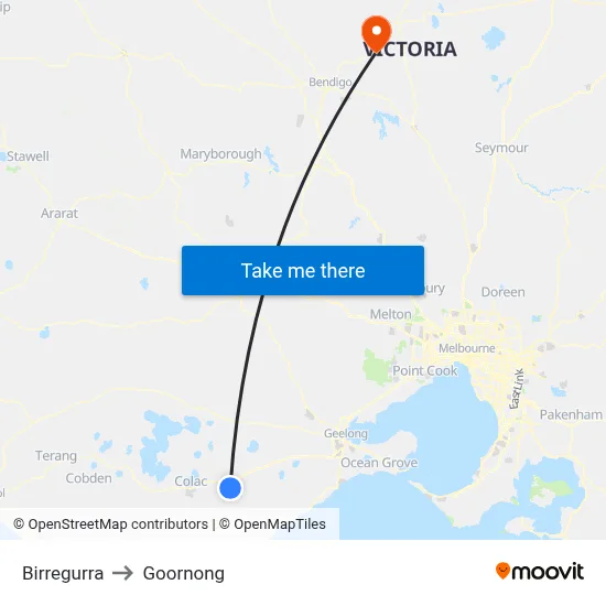 Birregurra to Goornong map