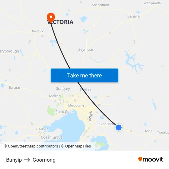 Bunyip to Goornong map
