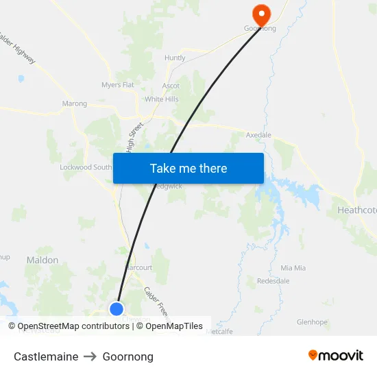 Castlemaine to Goornong map