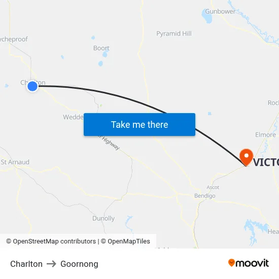 Charlton to Goornong map