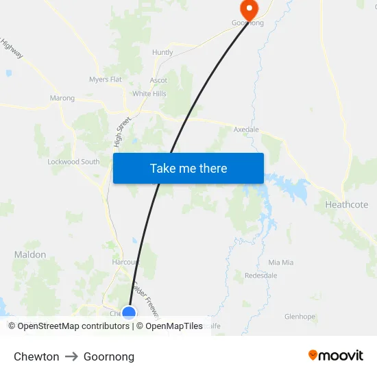 Chewton to Goornong map