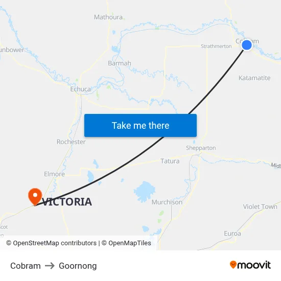 Cobram to Goornong map