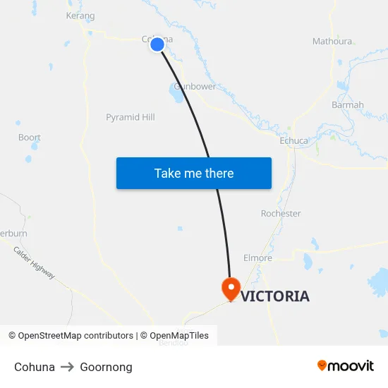 Cohuna to Goornong map