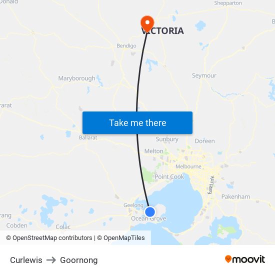 Curlewis to Goornong map