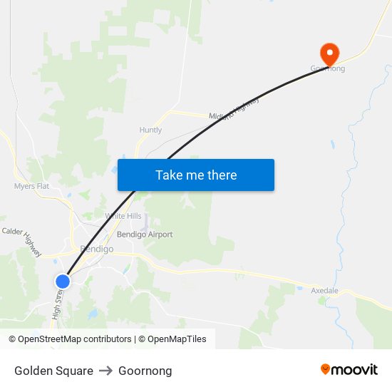 Golden Square to Goornong map