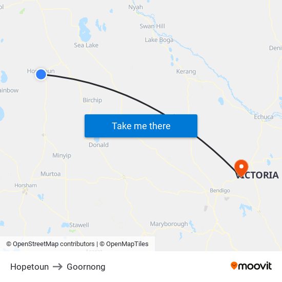 Hopetoun to Goornong map