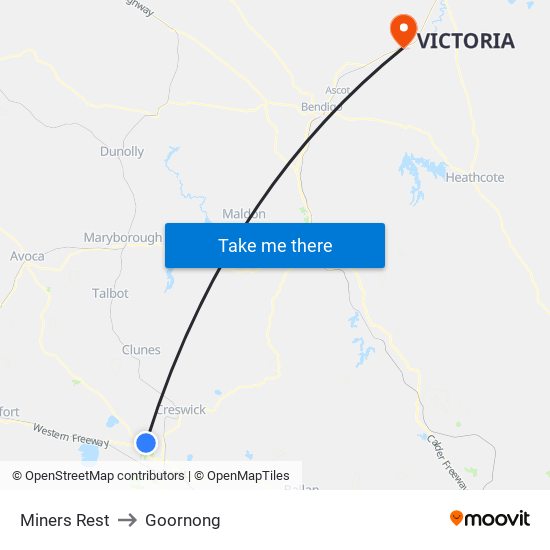 Miners Rest to Goornong map