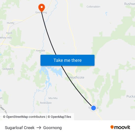 Sugarloaf Creek to Goornong map