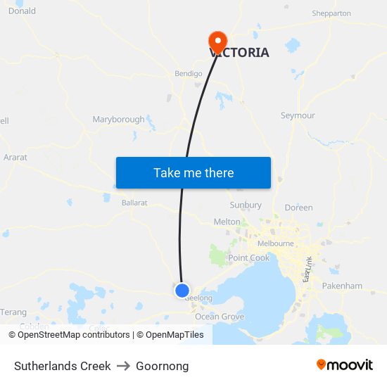 Sutherlands Creek to Goornong map