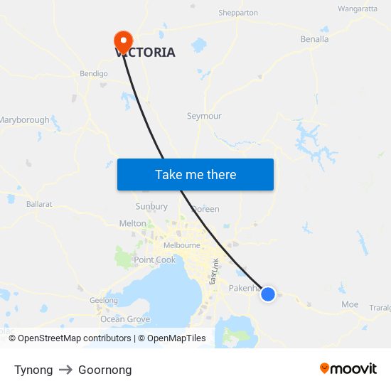 Tynong to Goornong map