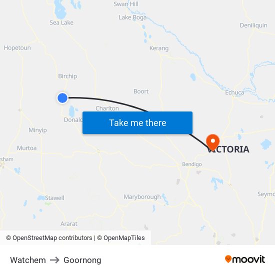 Watchem to Goornong map