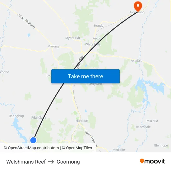 Welshmans Reef to Goornong map