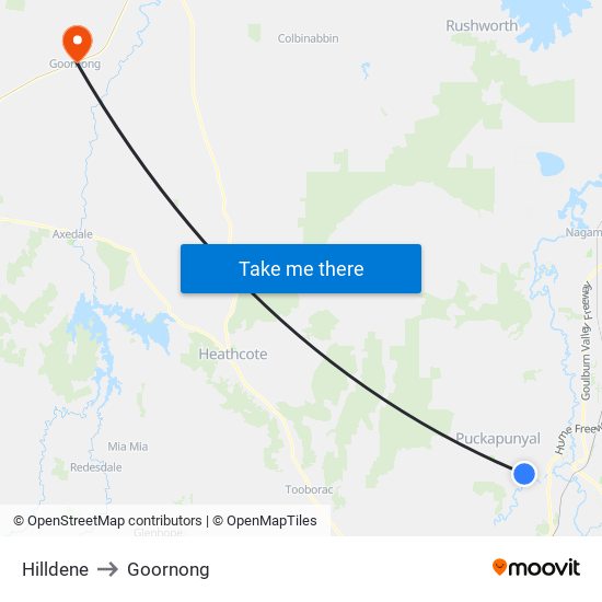 Hilldene to Goornong map