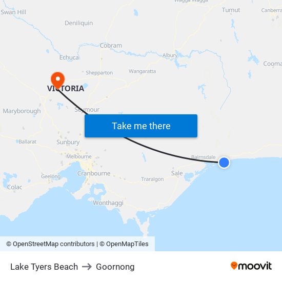 Lake Tyers Beach to Goornong map