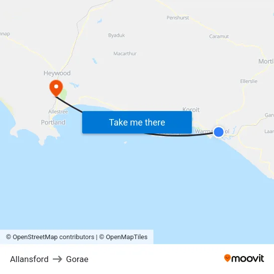 Allansford to Gorae map