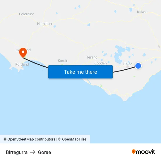Birregurra to Gorae map