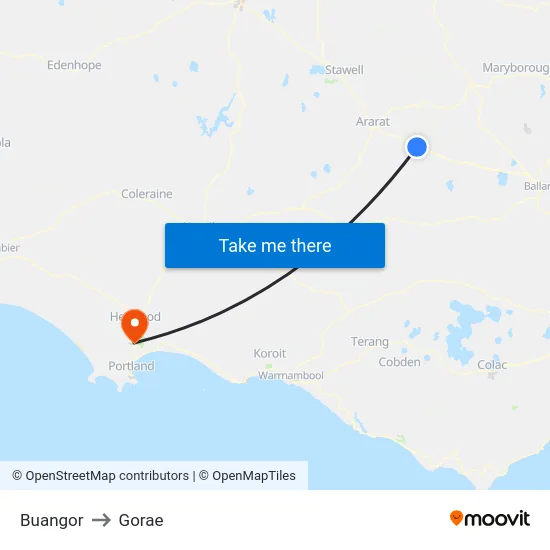 Buangor to Gorae map
