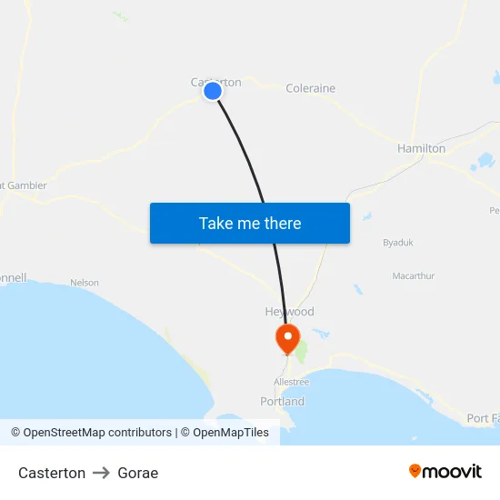 Casterton to Gorae map