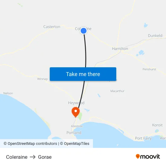 Coleraine to Gorae map