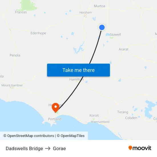 Dadswells Bridge to Gorae map