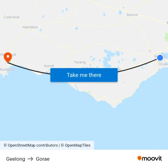 Geelong to Gorae map