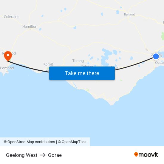 Geelong West to Gorae map