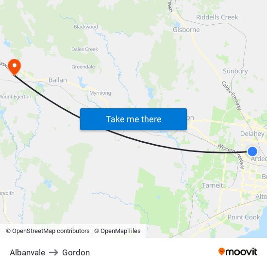 Albanvale to Gordon map