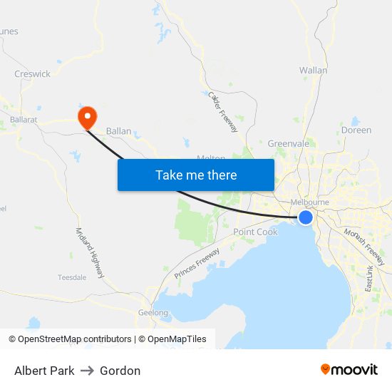 Albert Park to Gordon map