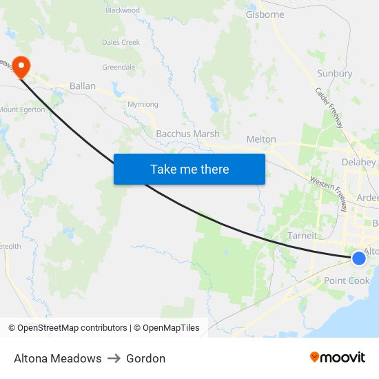 Altona Meadows to Gordon map