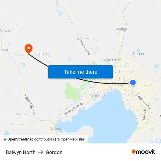 Balwyn North to Gordon map