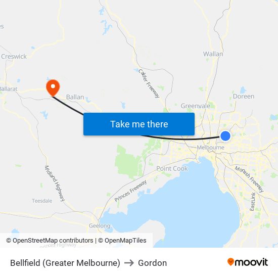 Bellfield (Greater Melbourne) to Gordon map