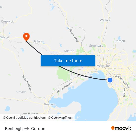 Bentleigh to Gordon map