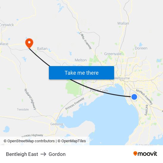 Bentleigh East to Gordon map