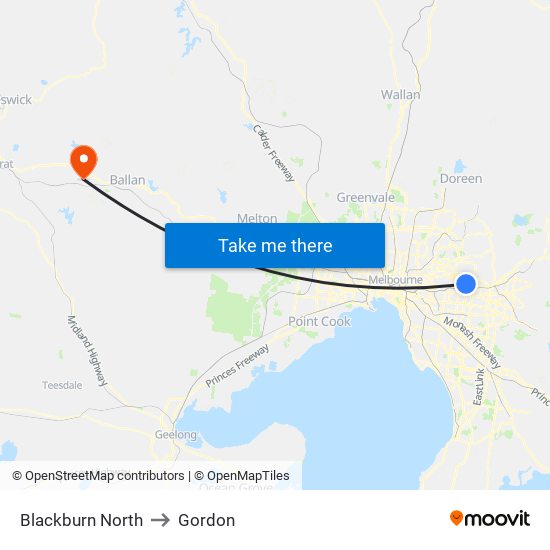 Blackburn North to Gordon map