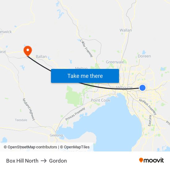 Box Hill North to Gordon map