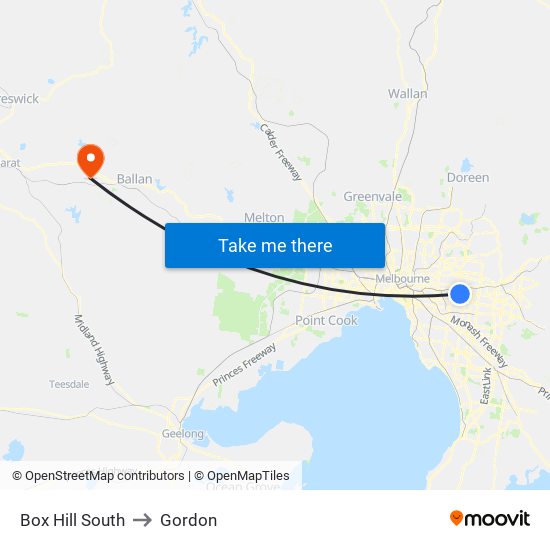 Box Hill South to Gordon map