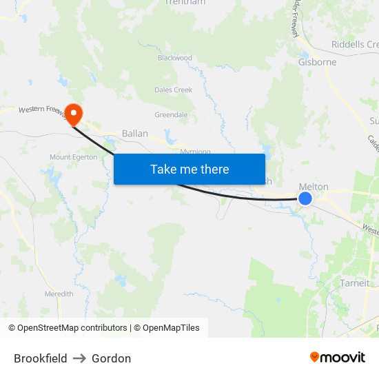 Brookfield to Gordon map