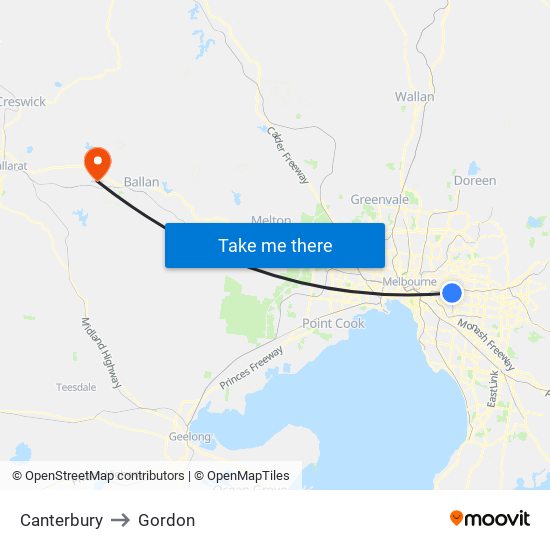 Canterbury to Gordon map