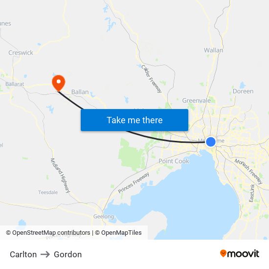 Carlton to Gordon map