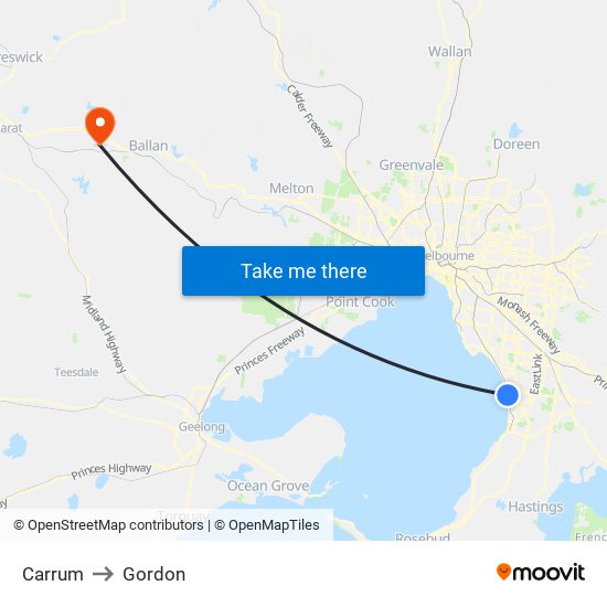 Carrum to Gordon map