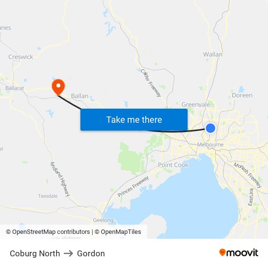 Coburg North to Gordon map