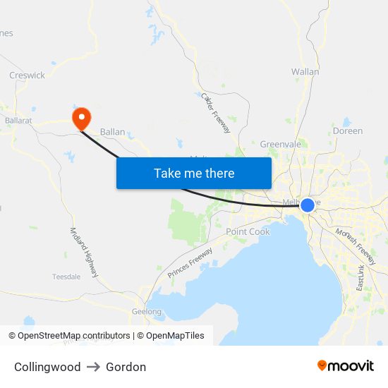 Collingwood to Gordon map