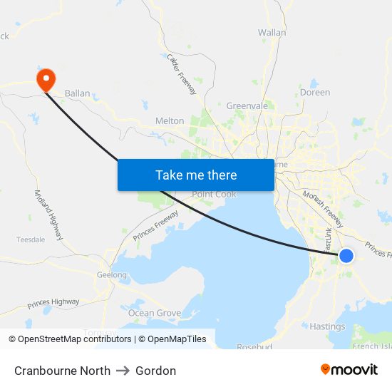 Cranbourne North to Gordon map