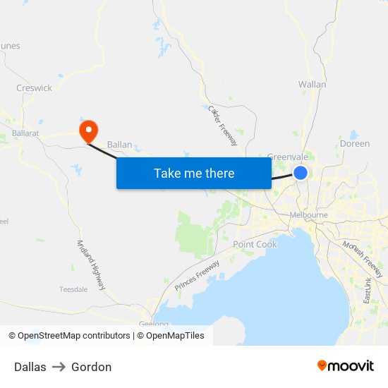 Dallas to Gordon map