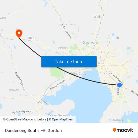 Dandenong South to Gordon map