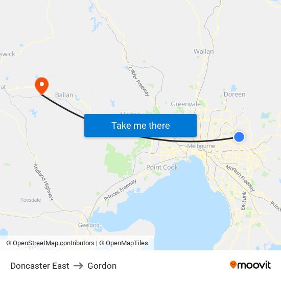 Doncaster East to Gordon map