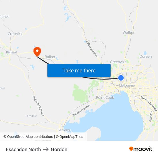 Essendon North to Gordon map