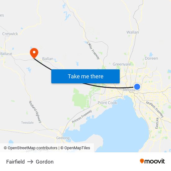 Fairfield to Gordon map